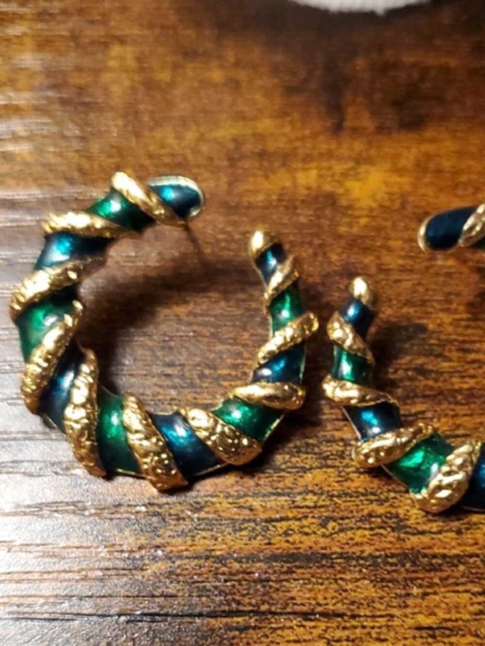 Vintage Avon Gold and Green Hoop Earrings